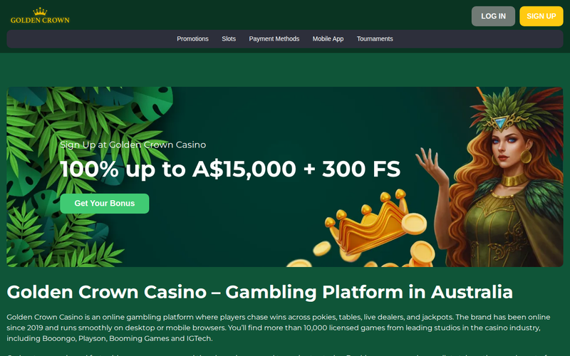 GoldenCrown casino homepage screenshot