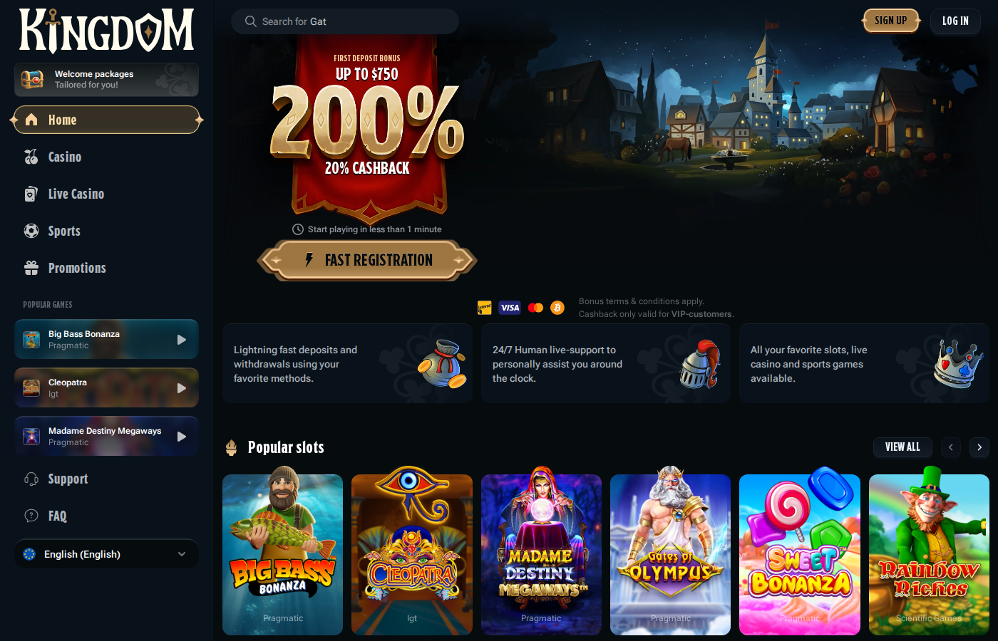 Kingdom Casino casino homepage screenshot