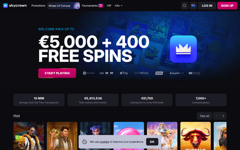 Skycrown casino homepage screenshot